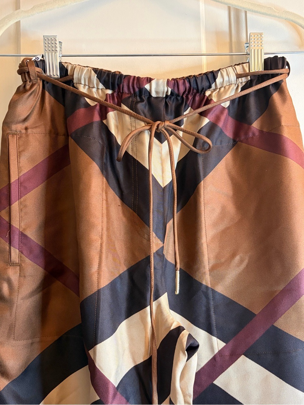 BURBERRY 100% Silk Monogram Stripe Wide-Leg Pants Size 6 - Picture 8 of 9